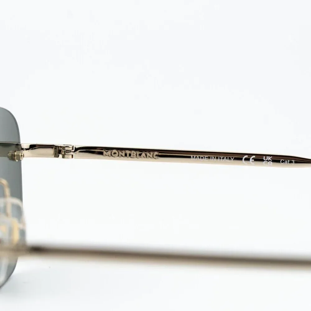 Montblanc Men Sunglasses Gold Grey Square Rimless MB0303S 001 NEW AUTHENTIC